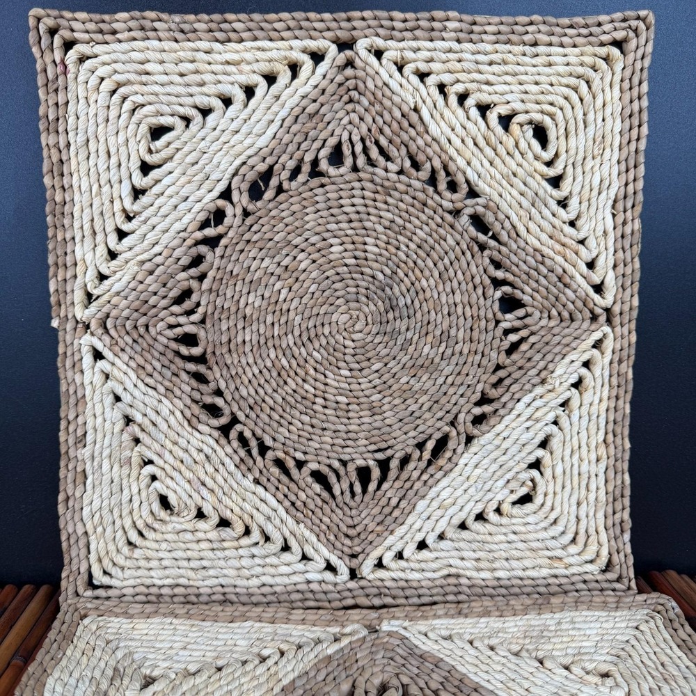 Vintage 2 Seagrass 12" Square Woven Basket Wall Hanging Decor Plates Boho trivet - Picture 9 of 10